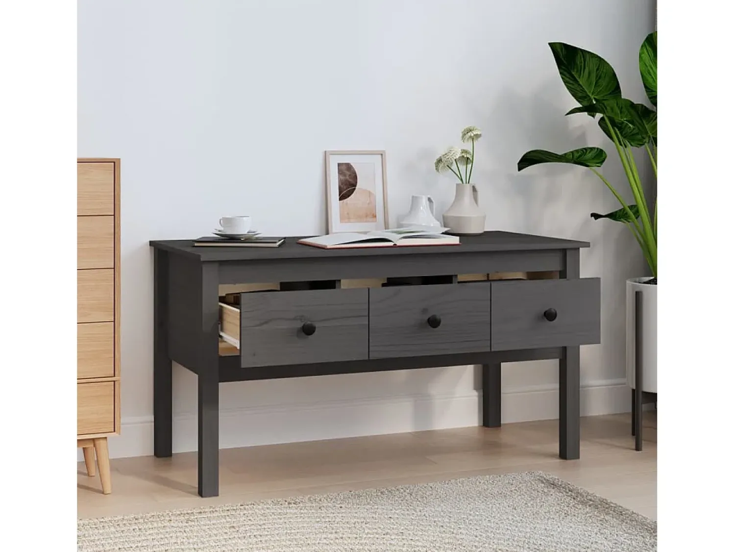 Mesa De Centro* Mesa de centro | Mesa de apoio 102x49x55 cm pinho maciço cinza Cinzento