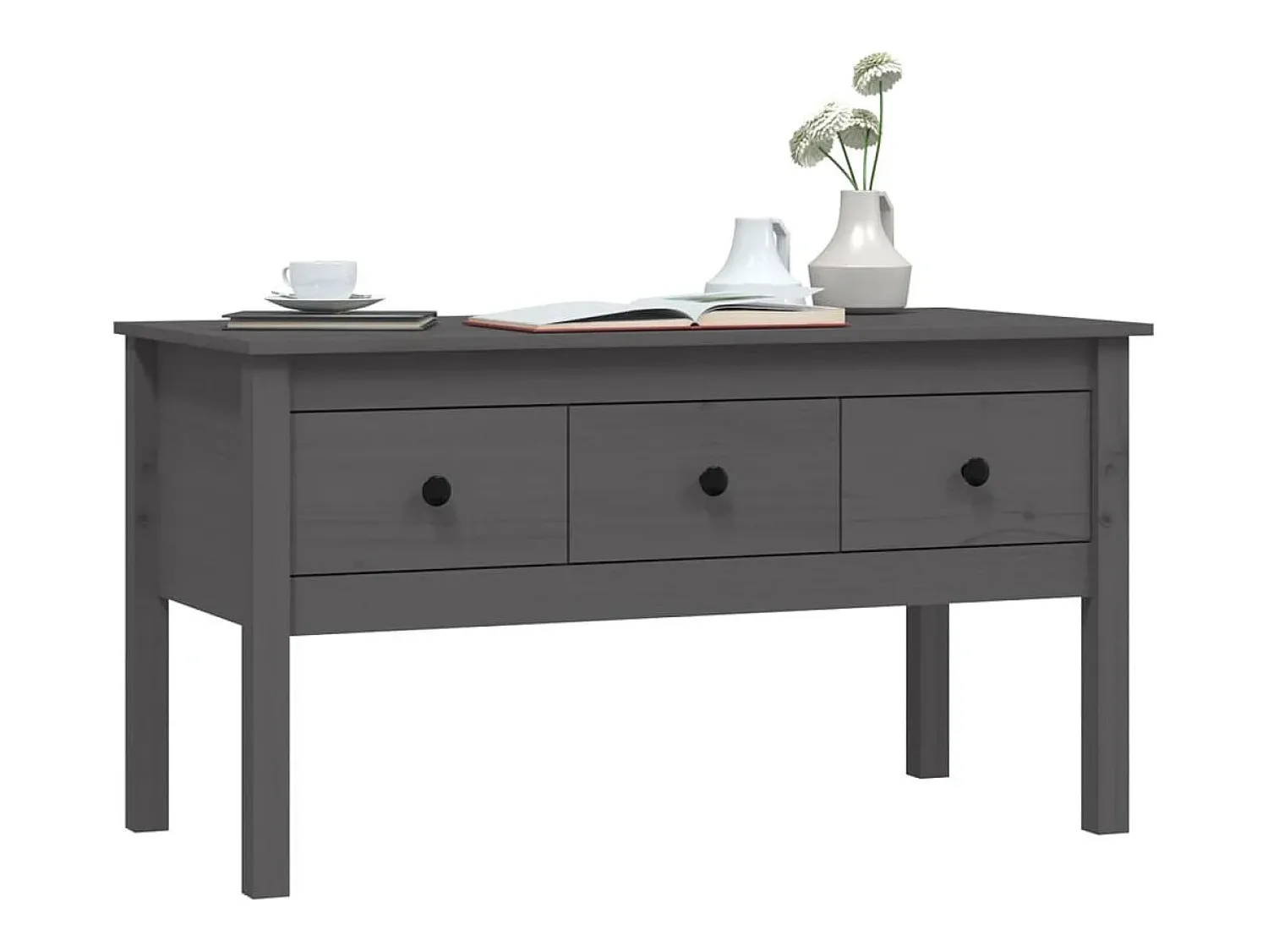 Mesa De Centro* Mesa de centro | Mesa de apoio 102x49x55 cm pinho maciço cinza Cinzento