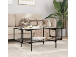 Mesa De Centro| Mesa de centro | Mesa de apoio c/ topo em vidro 98.5x50x45 cm aço Transparente