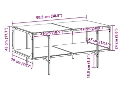 Mesa De Centro| Mesa de centro | Mesa de apoio c/ topo em vidro 98.5x50x45 cm aço Transparente