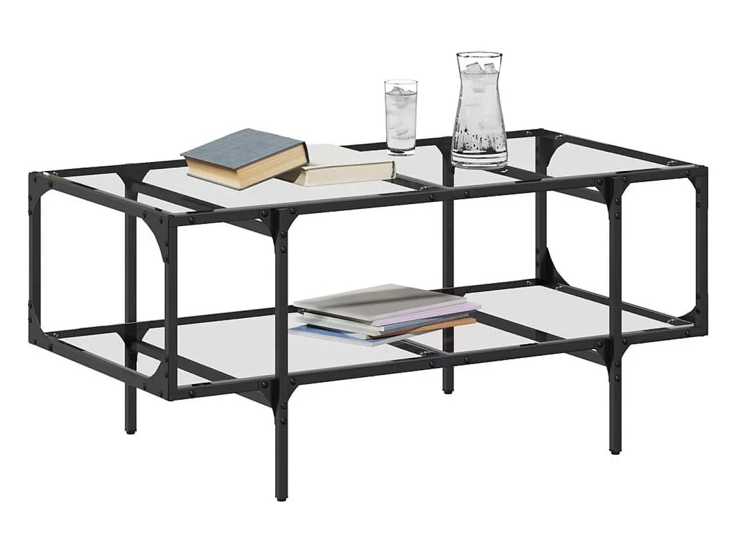 Mesa De Centro| Mesa de centro | Mesa de apoio c/ topo em vidro 98.5x50x45 cm aço Transparente