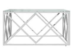 Mesa De Centro* Mesa de centro | Mesa de apoio | Mesa de café 80x80x40 cm aço inoxidável e vidro Prateado
