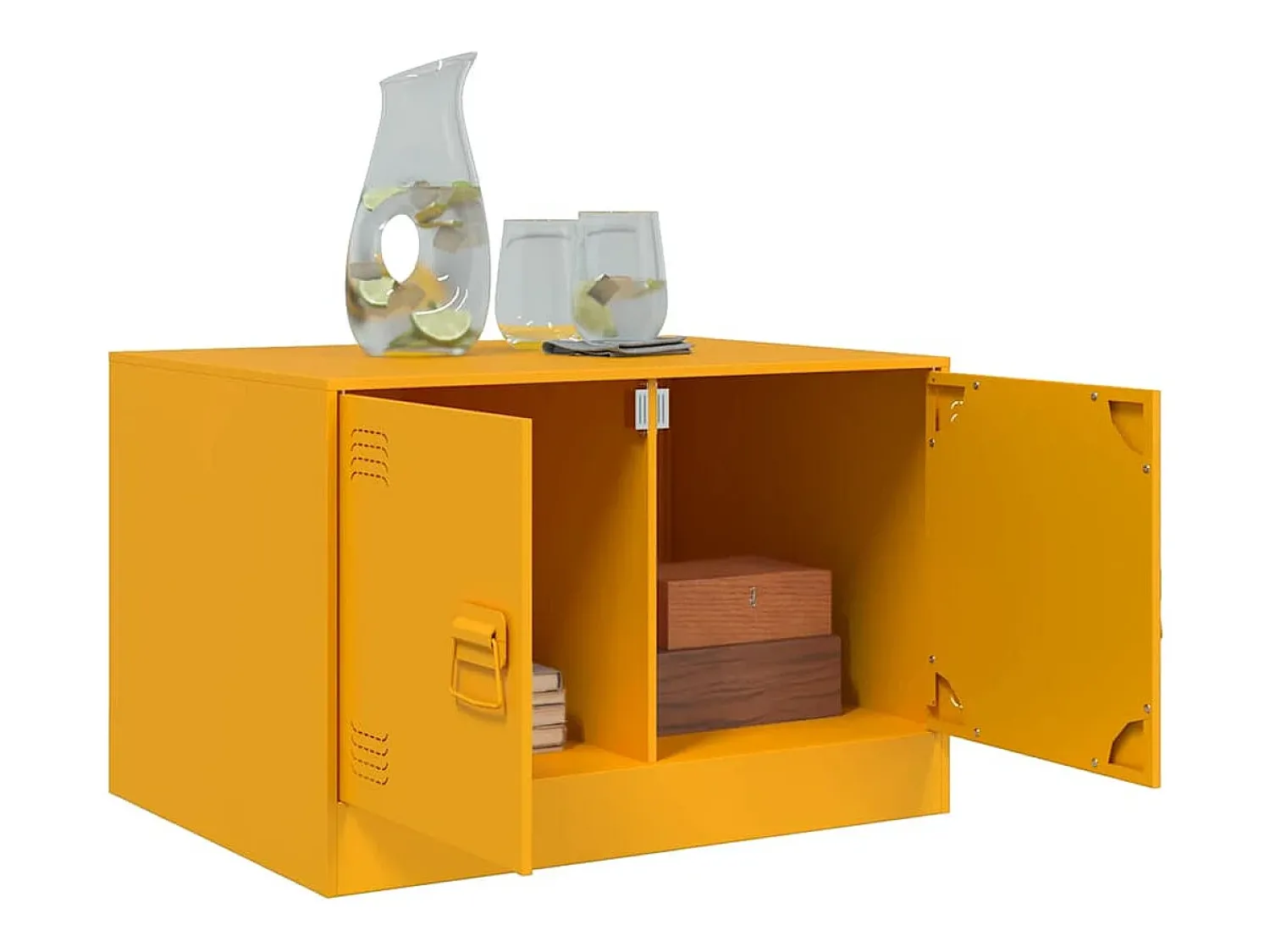 Mesa de centro | Mesa de apoio 67x50x44 cm aço mostarda^ Mesa De Centro