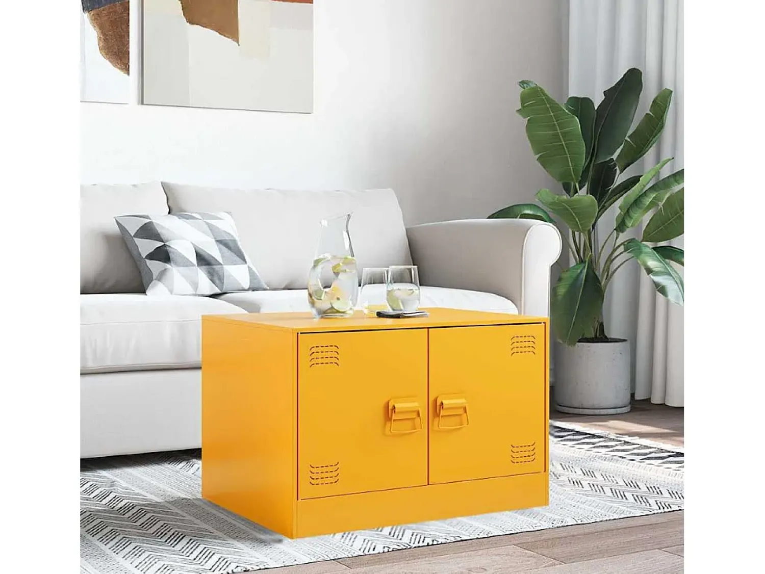 Mesa de centro | Mesa de apoio 67x50x44 cm aço mostarda^ Mesa De Centro