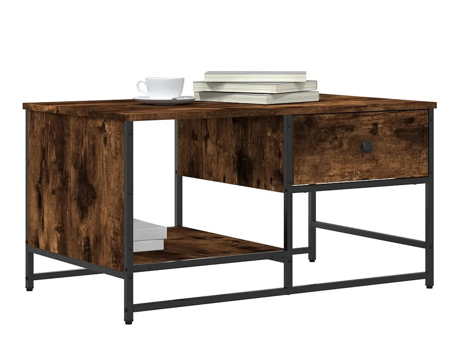 Clearance Mesa de centro | Mesa de apoio 85.5x51x45 cm derivados madeira carvalho fumado Castanho