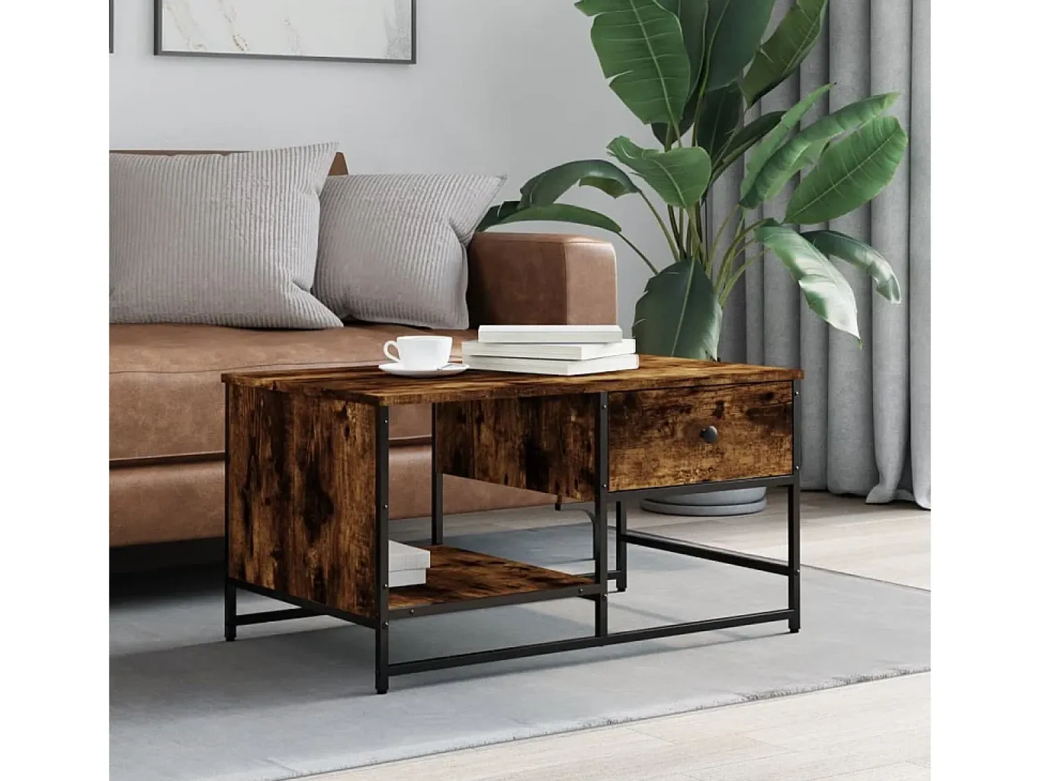 Clearance Mesa de centro | Mesa de apoio 85.5x51x45 cm derivados madeira carvalho fumado Castanho