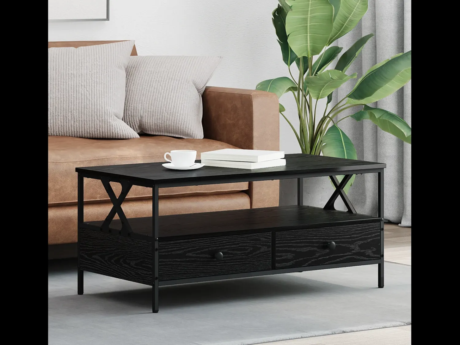 Mesa De Centro| Mesa de centro | Mesa de apoio with Drawer Carvalho 100x51x45 cm Preto
