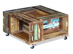 Mesa De Centro| Mesa de centro | Mesa de apoio 70x70x35 cm madeira reciclada maciça Multicor