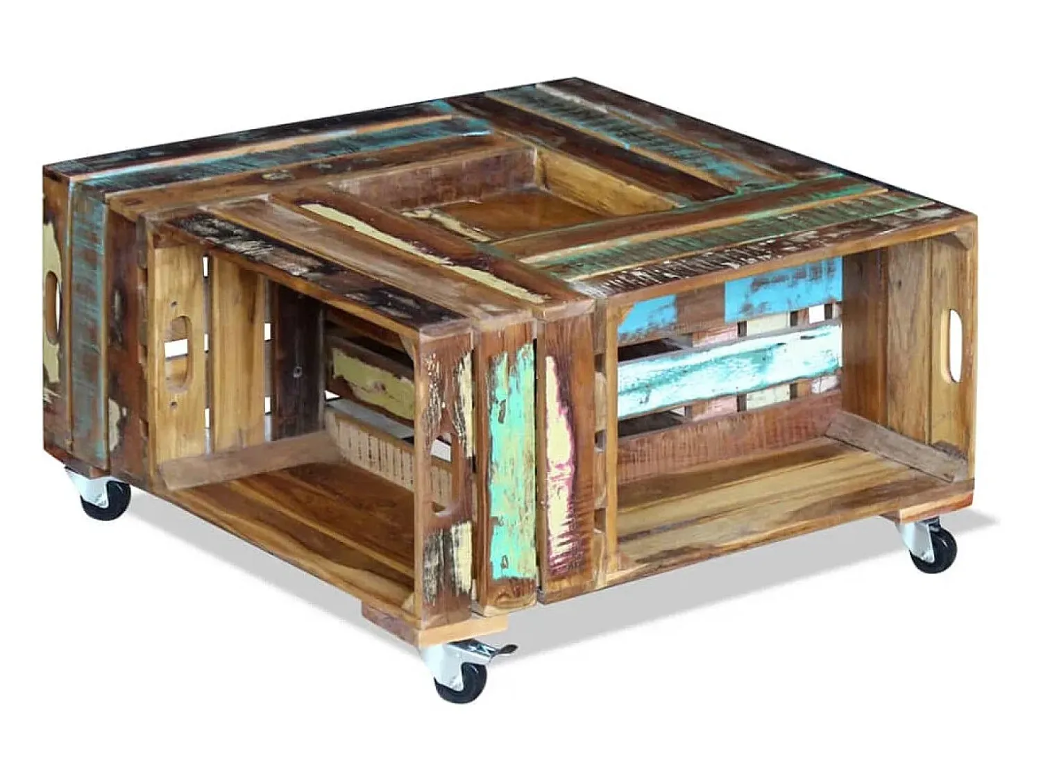 Mesa De Centro| Mesa de centro | Mesa de apoio 70x70x35 cm madeira reciclada maciça Multicor