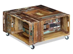 Mesa De Centro| Mesa de centro | Mesa de apoio 70x70x35 cm madeira reciclada maciça Multicor