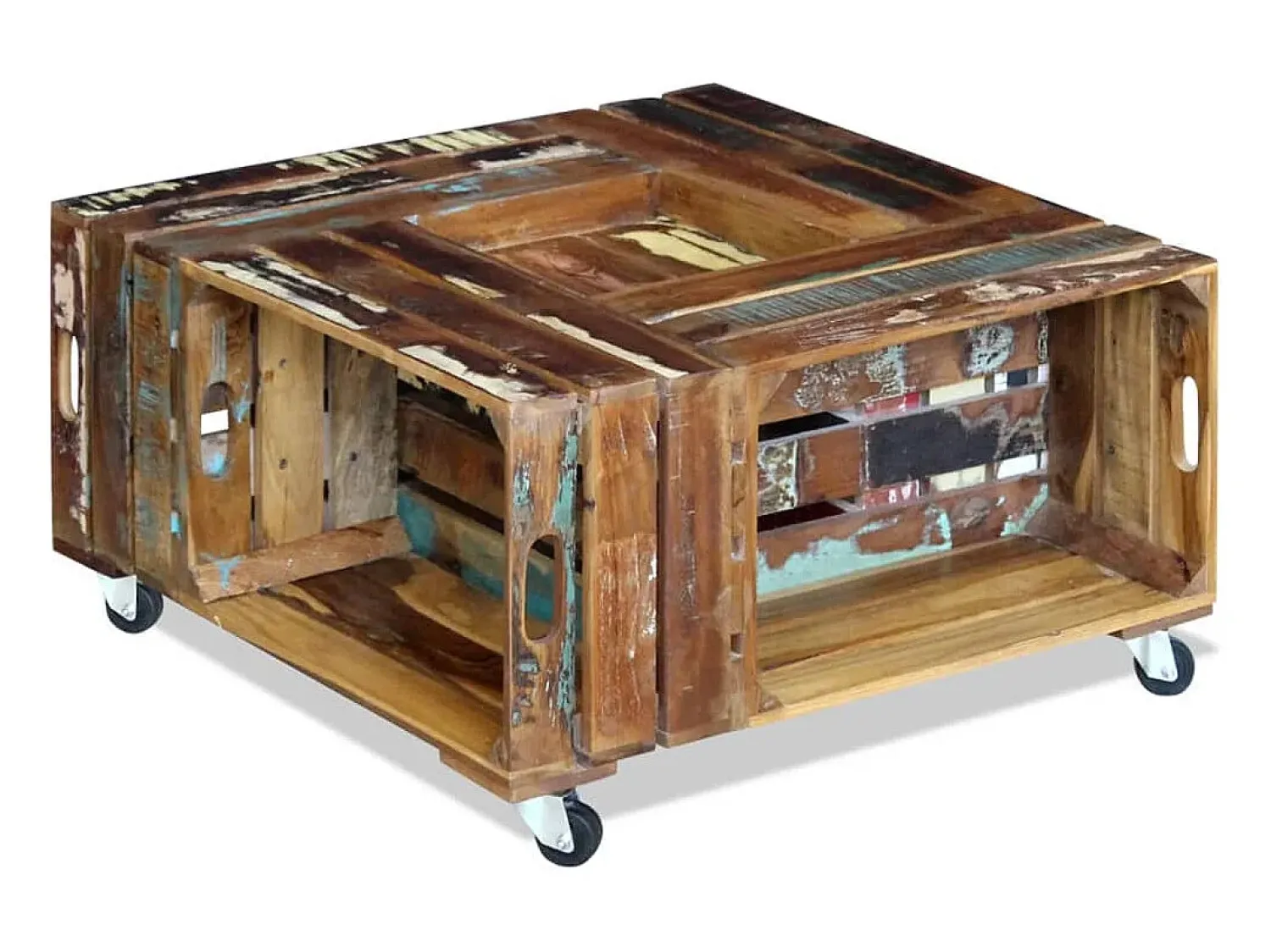 Mesa De Centro| Mesa de centro | Mesa de apoio 70x70x35 cm madeira reciclada maciça Multicor