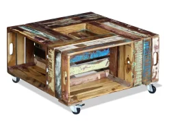 Mesa De Centro| Mesa de centro | Mesa de apoio 70x70x35 cm madeira reciclada maciça Multicor