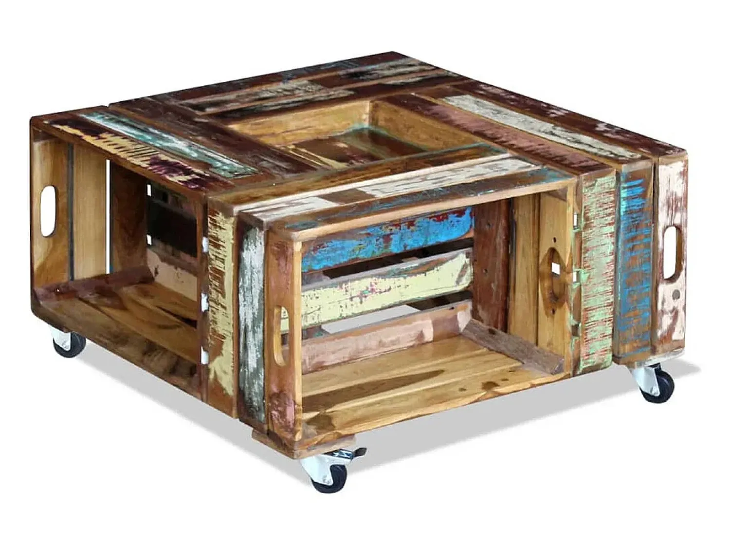 Mesa De Centro| Mesa de centro | Mesa de apoio 70x70x35 cm madeira reciclada maciça Multicor
