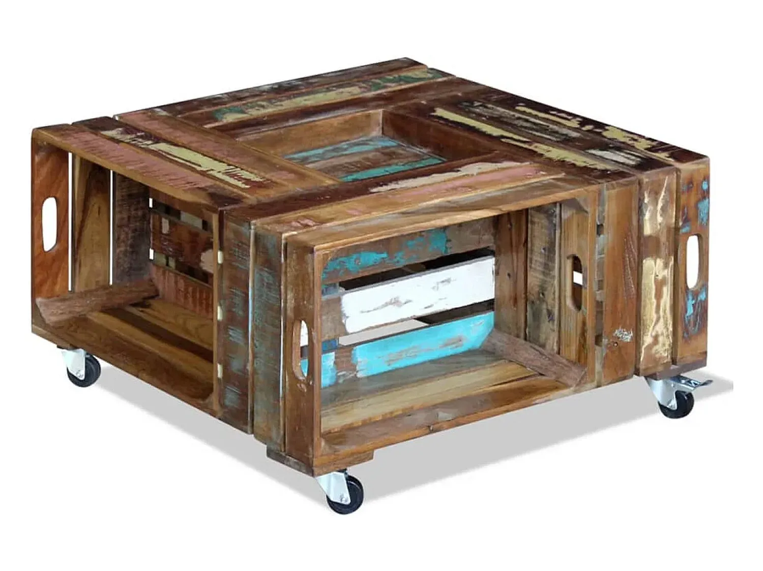 Mesa De Centro| Mesa de centro | Mesa de apoio 70x70x35 cm madeira reciclada maciça Multicor
