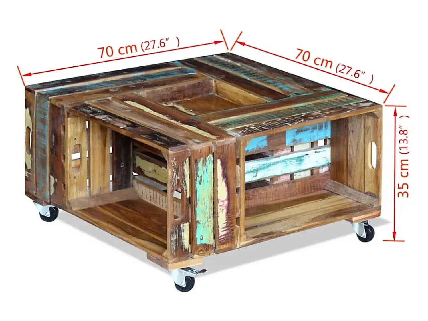 Mesa De Centro| Mesa de centro | Mesa de apoio 70x70x35 cm madeira reciclada maciça Multicor