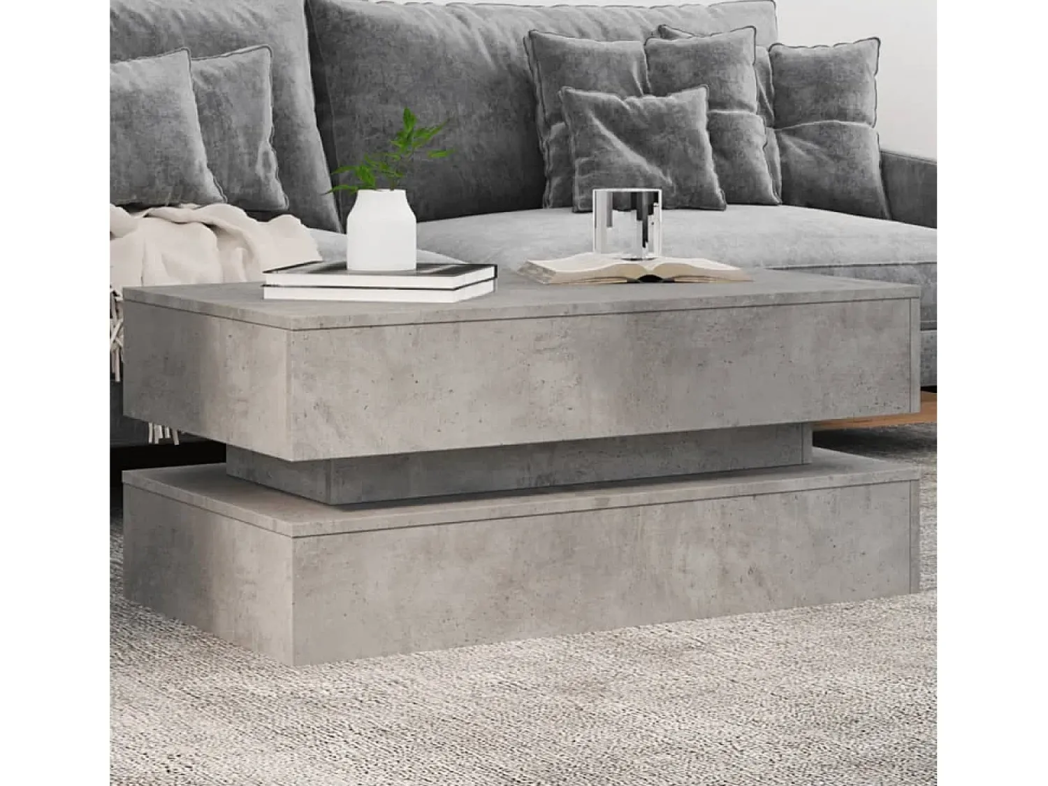 Mesa de centro | Mesa de apoio com luzes LED 90x50x40 cm cimento^ Mesa De Centro