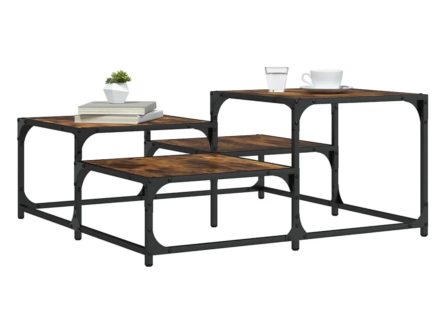 Mesa De Centro* Mesa de centro | Mesa de apoio 87.5x87.5x40 cm derivados madeira carvalho fumado Castanho