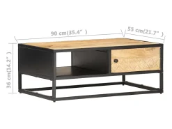 Mesa De Centro* Mesa de centro | Mesa de apoio | Mesa de café c/ porta esculpida 90x55x36 cm mangueira áspera Castanho