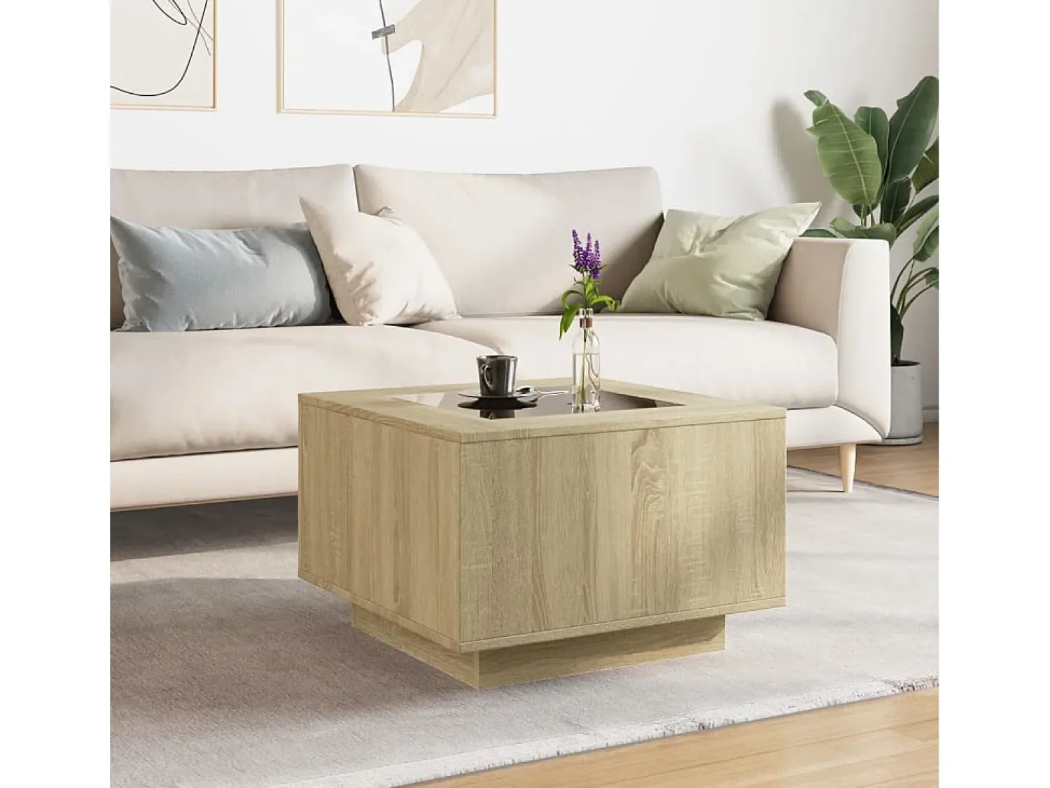 Sale Mesa de centro | Mesa de apoio c/ LEDs 60x60x40 cm derivados de madeira Castanho