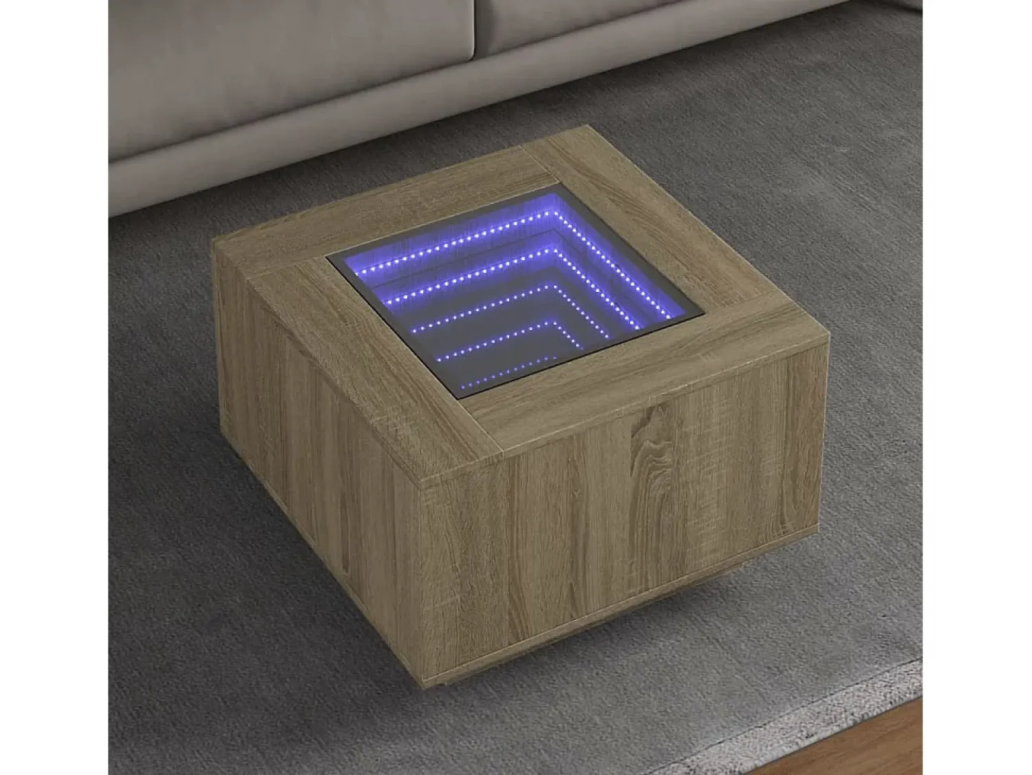 Sale Mesa de centro | Mesa de apoio c/ LEDs 60x60x40 cm derivados de madeira Castanho