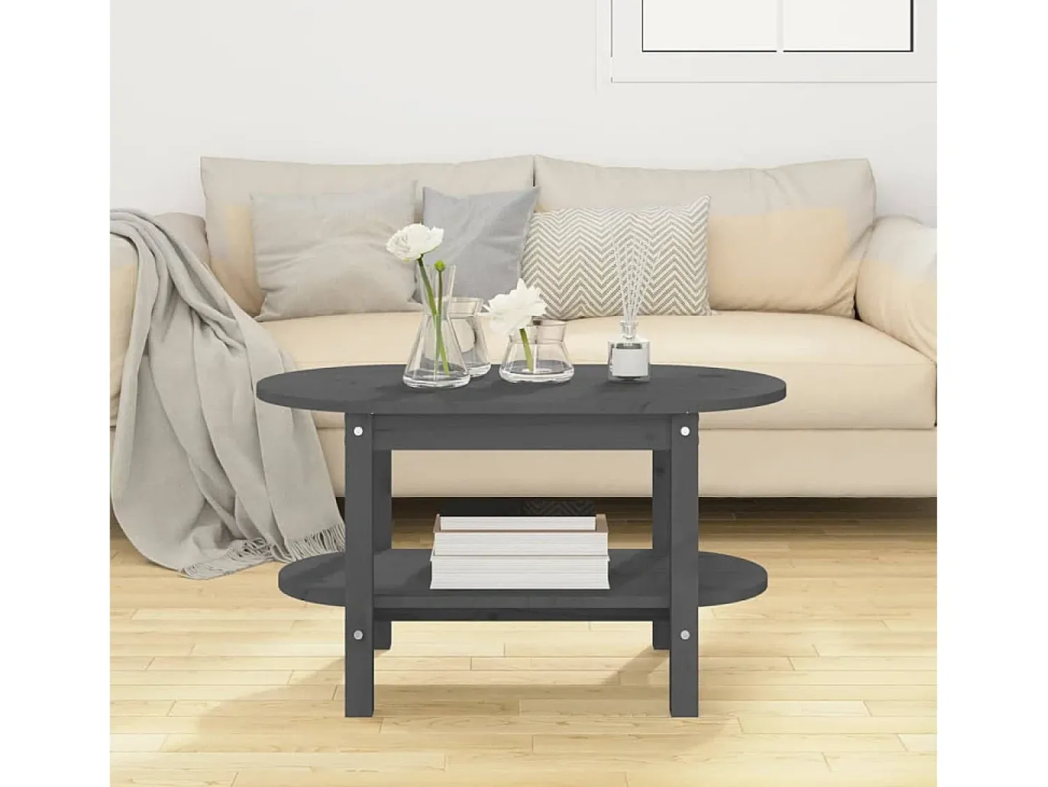 Outlet Mesa de centro | Mesa de apoio 80x45x45 cm madeira de pinho maciça Cinzento
