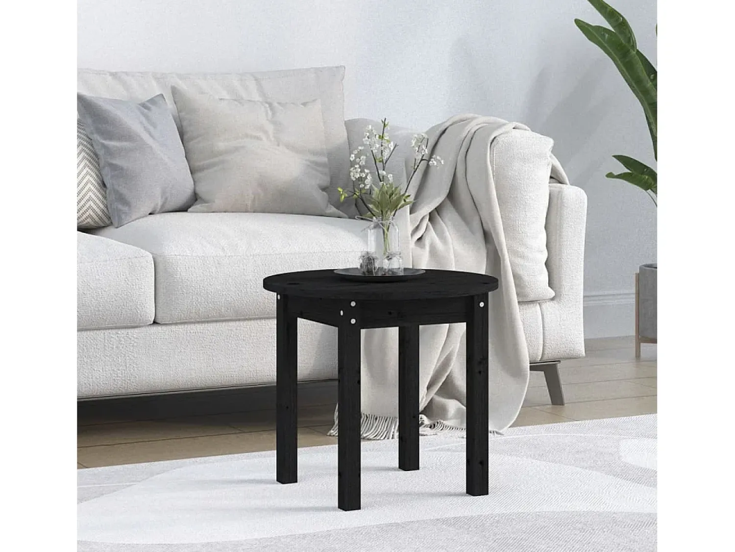 Mesa de centro | Mesa de apoio Ø 45x40 cm madeira de pinho maciça Preto