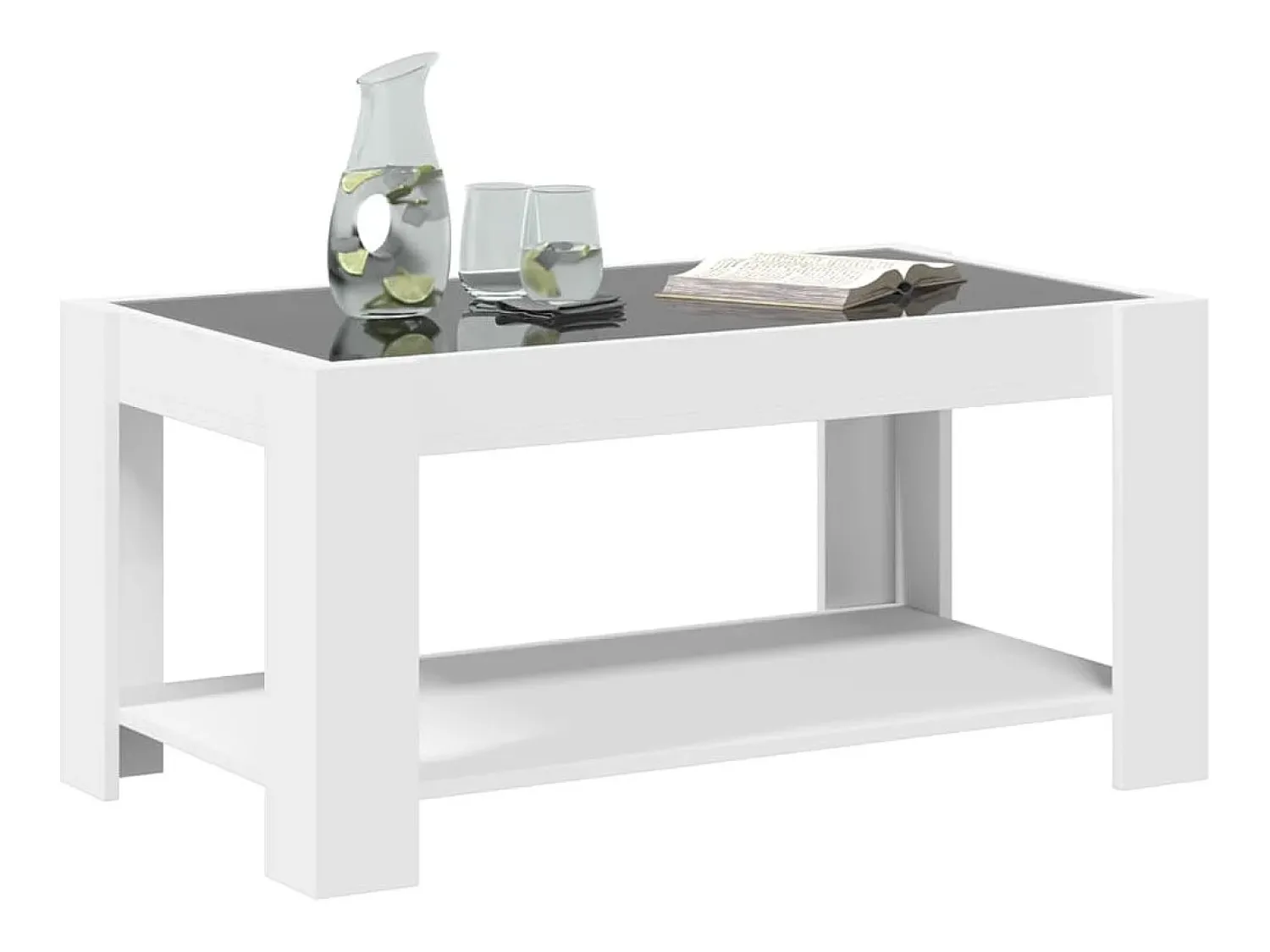 Mesa De Centro* Mesa de centro | Mesa de apoio c/ LEDs 93x53x45 cm derivados de madeira Branco