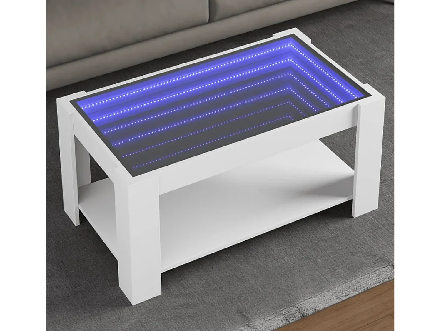 Mesa De Centro* Mesa de centro | Mesa de apoio c/ LEDs 93x53x45 cm derivados de madeira Branco
