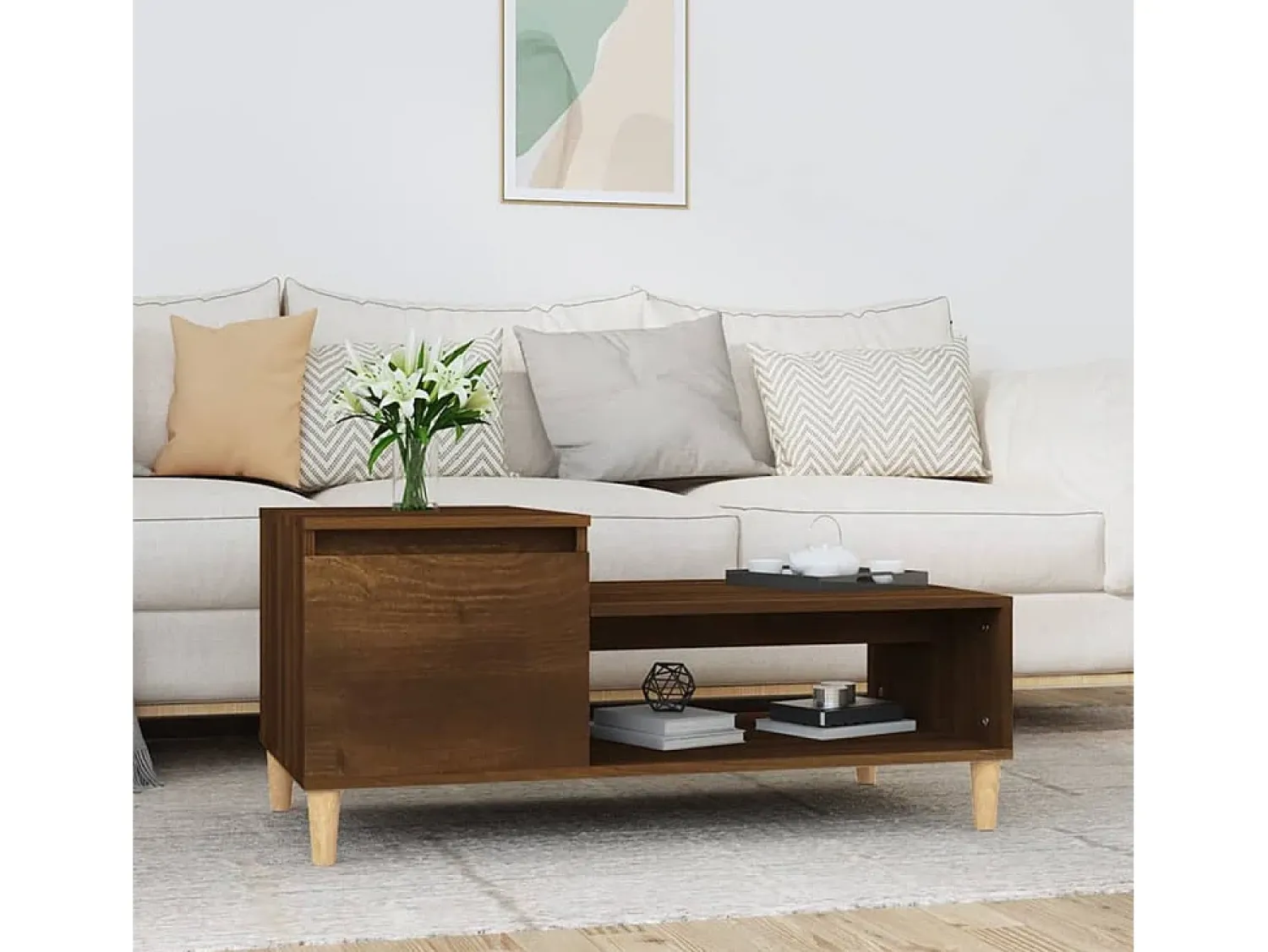 Mesa de centro | Mesa de apoio 100x50x45 cm derivados madeira carvalho^ Mesa De Centro