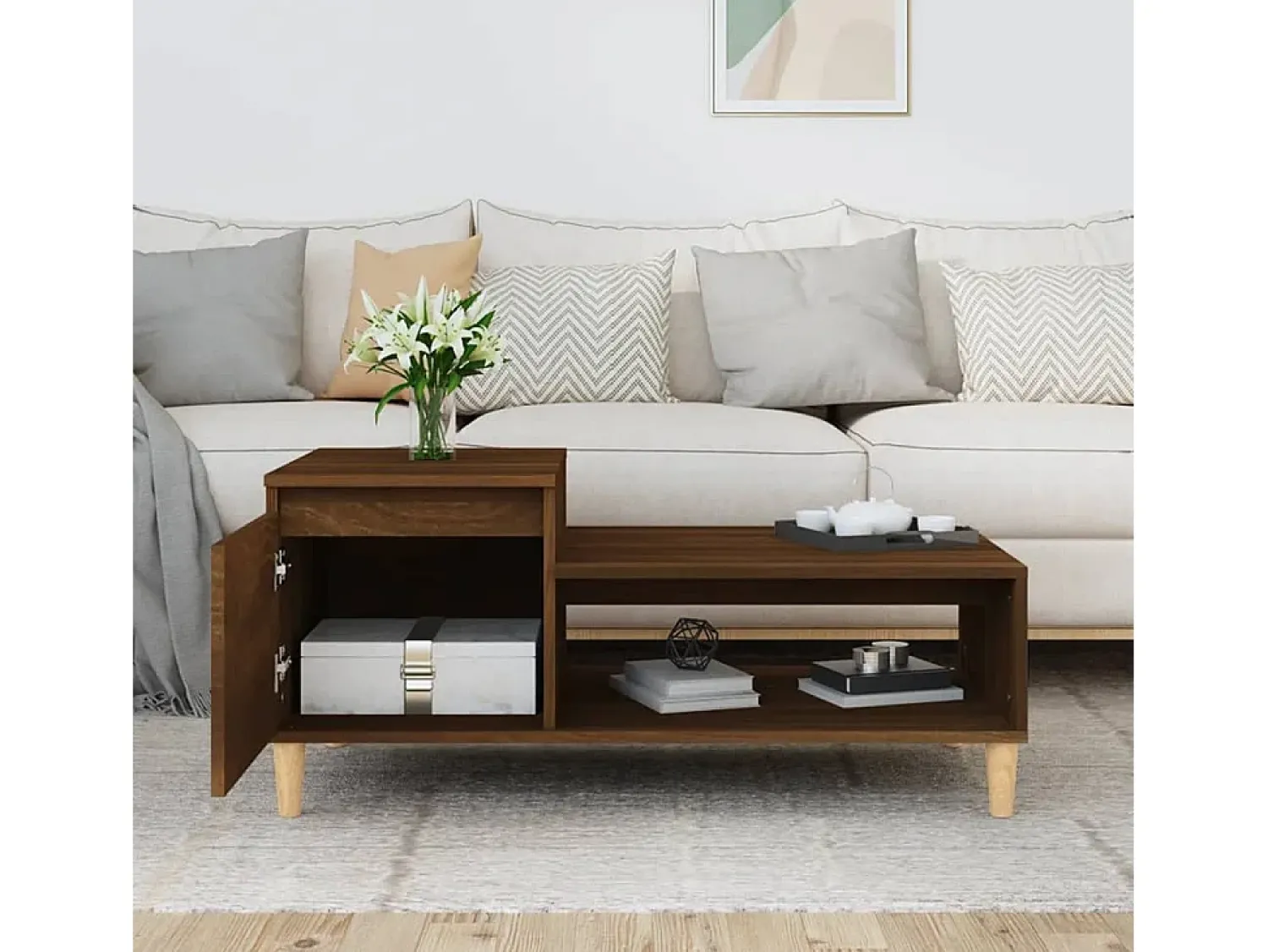 Mesa de centro | Mesa de apoio 100x50x45 cm derivados madeira carvalho^ Mesa De Centro