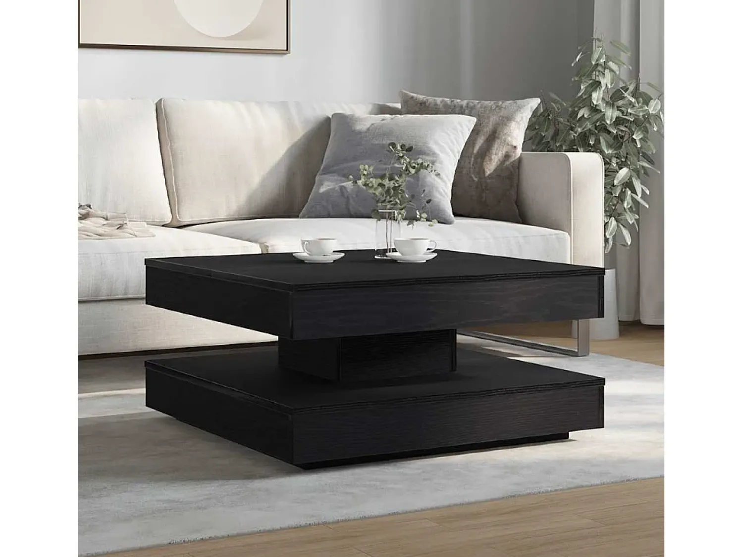 Mesa De Centro| Mesa de centro | Mesa de apoio | Mesa de café rotativa a 360 graus 70x70x34.5 cm Preto