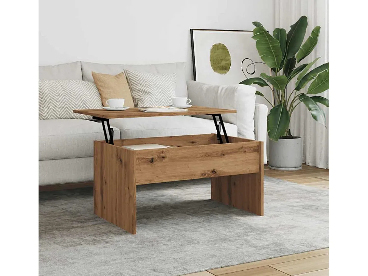 Mesa de centro | Mesa de apoio 80x50.5x41.5cm deriv. madeira carvalho artisiano^ Mesa De Centro