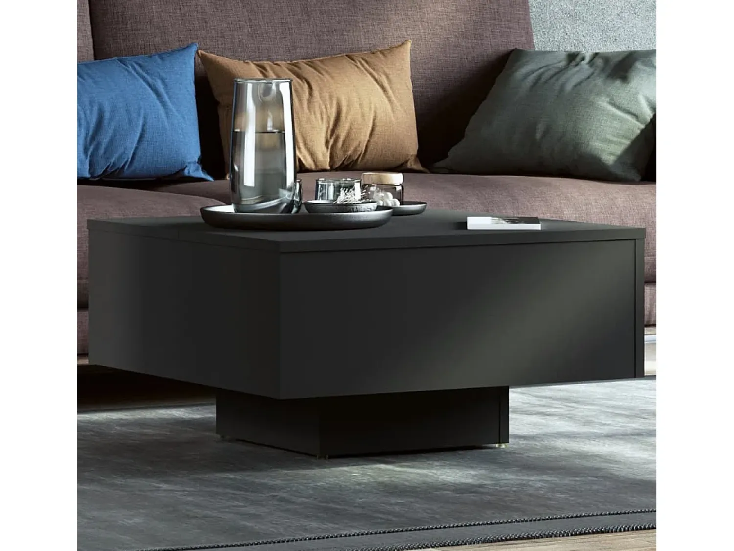 Mesa De Centro| Mesa de centro | Mesa de apoio 60x60x31.5 cm derivados de madeira Preto