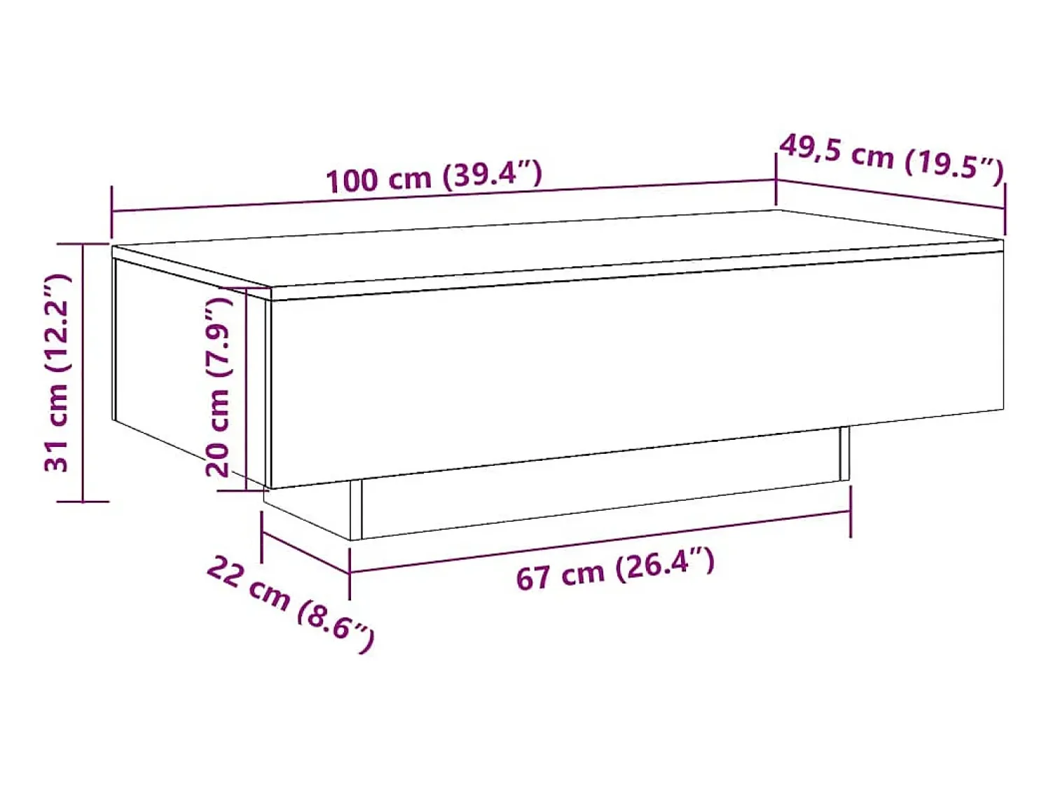 Sale Mesa de centro | Mesa de apoio 100x49.5x31 cm derivados de madeira Preto