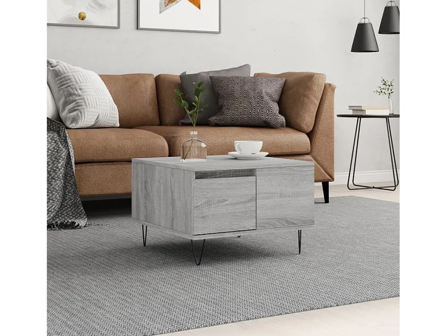 Mesa de centro | Mesa de apoio 55x55x36.5 cm derivados de madeira cinza sonoma^ Mesa De Centro