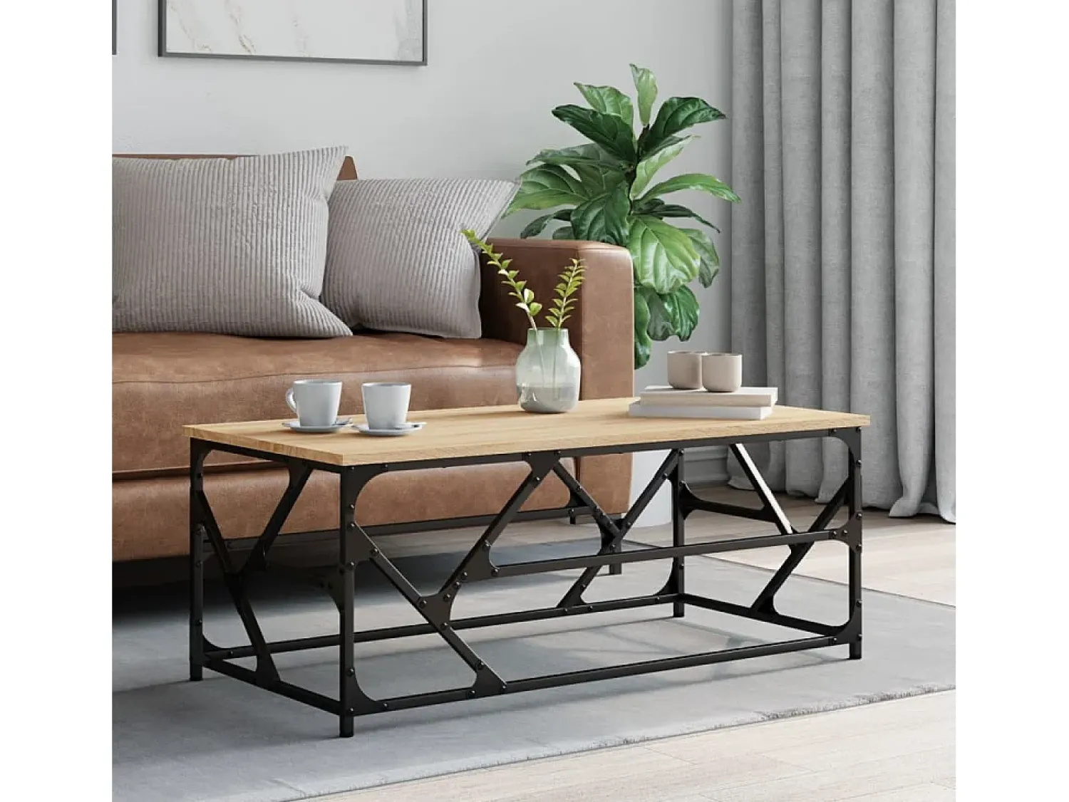 Mesa De Centro* Mesa de centro | Mesa de apoio 100x50x40 cm derivados madeira cor carvalho sonoma Castanho