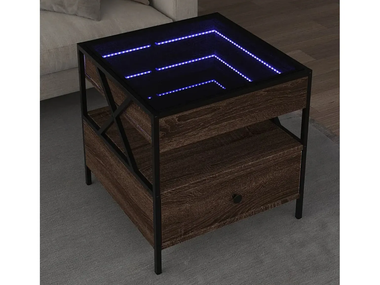 Mesa de centro | Mesa de apoio luzes LED Infinity 50x50x51 cm carvalho^ Mesa De Centro