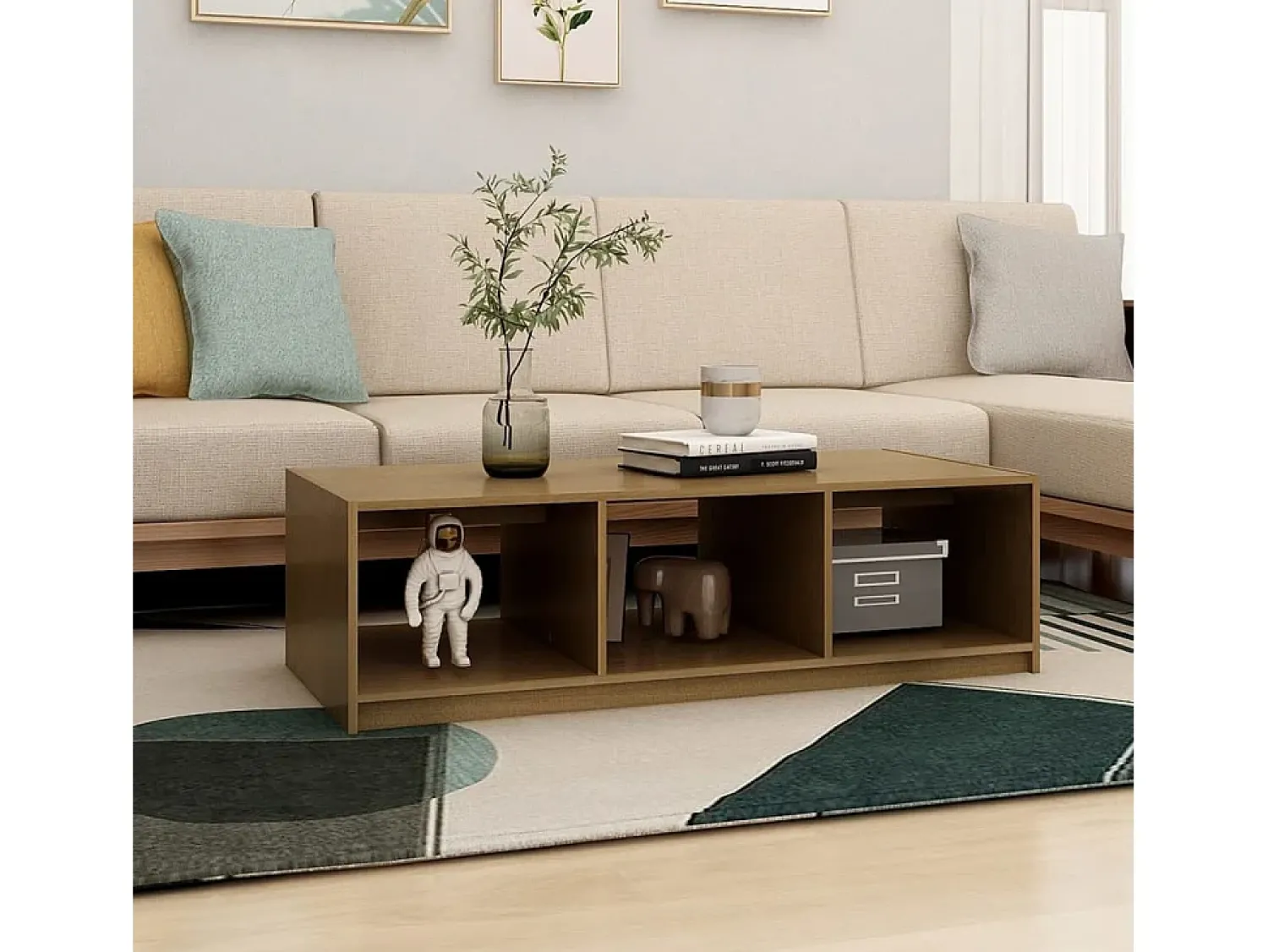 New Mesa de centro | Mesa de apoio 110x50x34 cm pinho maciço mel Castanho