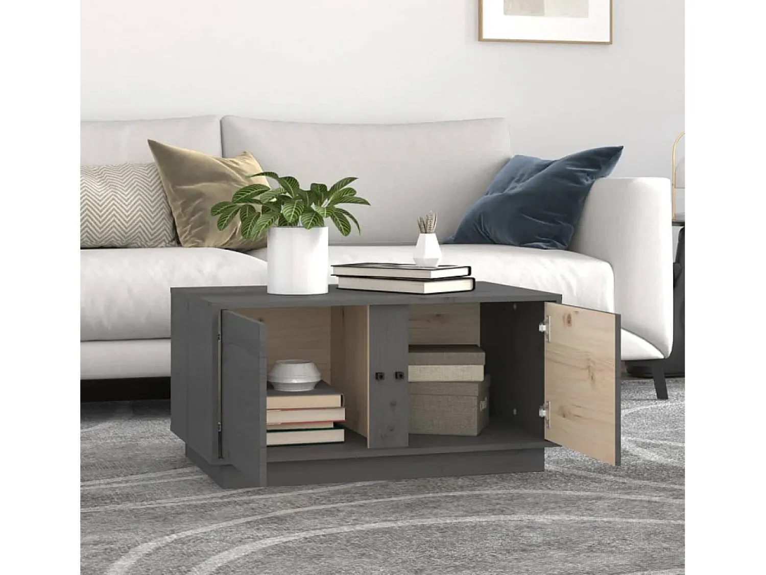 Mesa de centro | Mesa de apoio 80x50x40 cm madeira de pinho maciça cinza^ Mesa De Centro