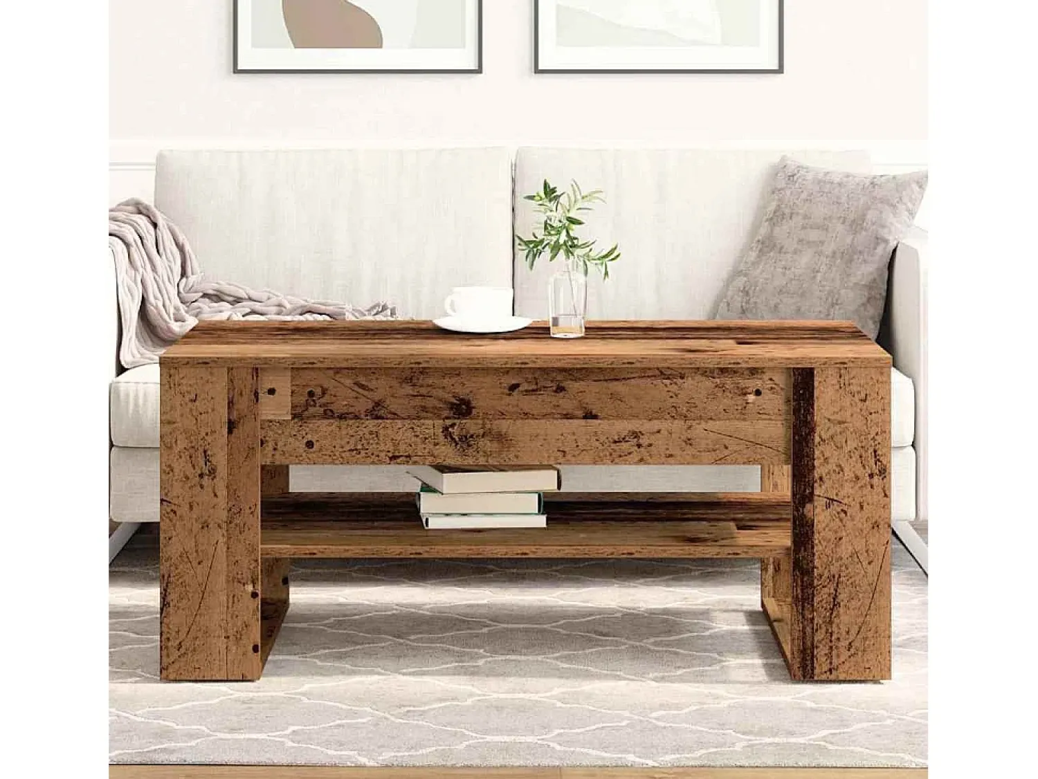 Mesa De Centro| Mesa de centro | Mesa de apoio Madeira antiga 102x55x45 cm Castanho