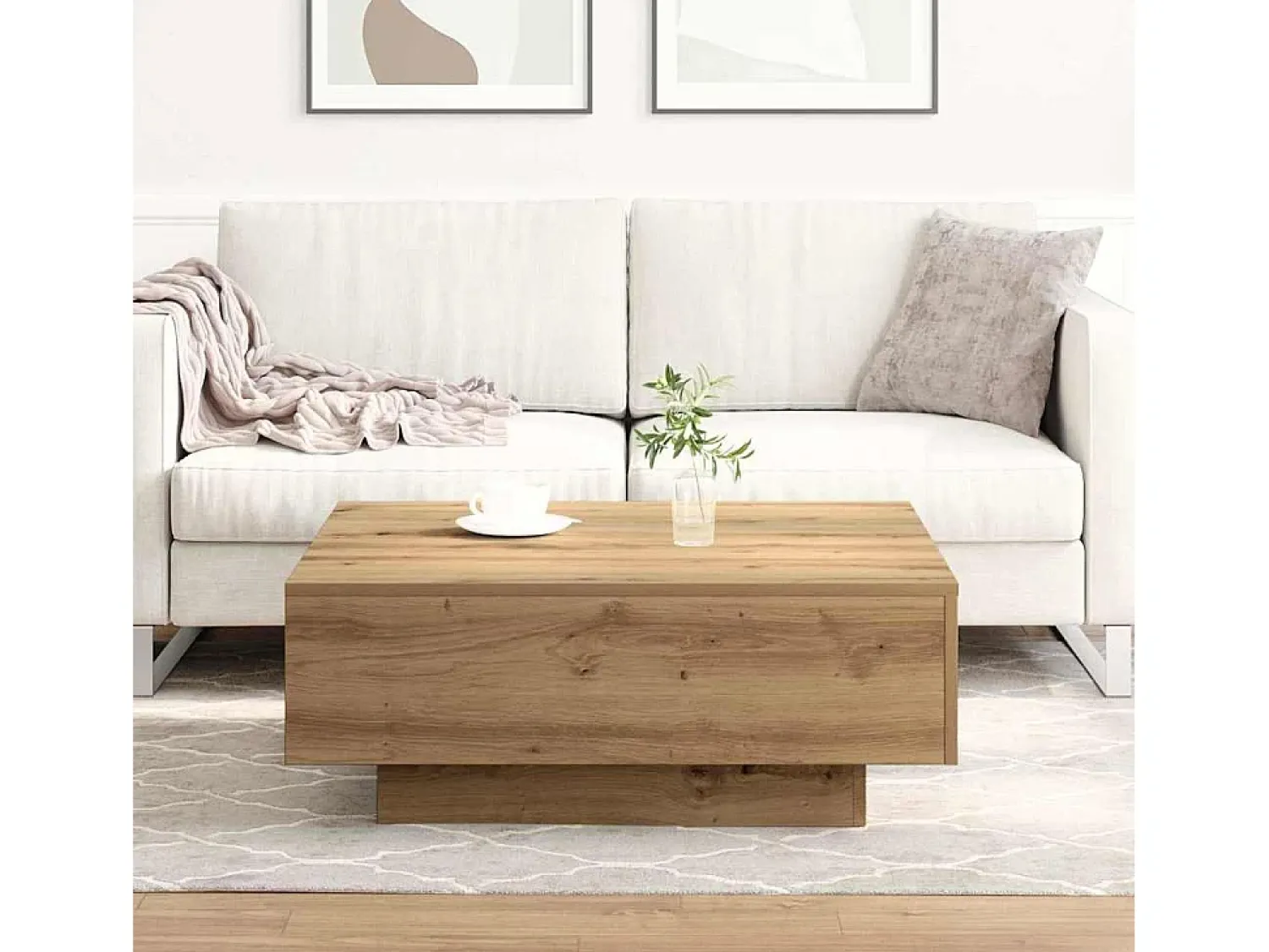 Mesa De Centro| Mesa de centro | Mesa de apoio carvalho artisiano 80x80x31 cm Castanho