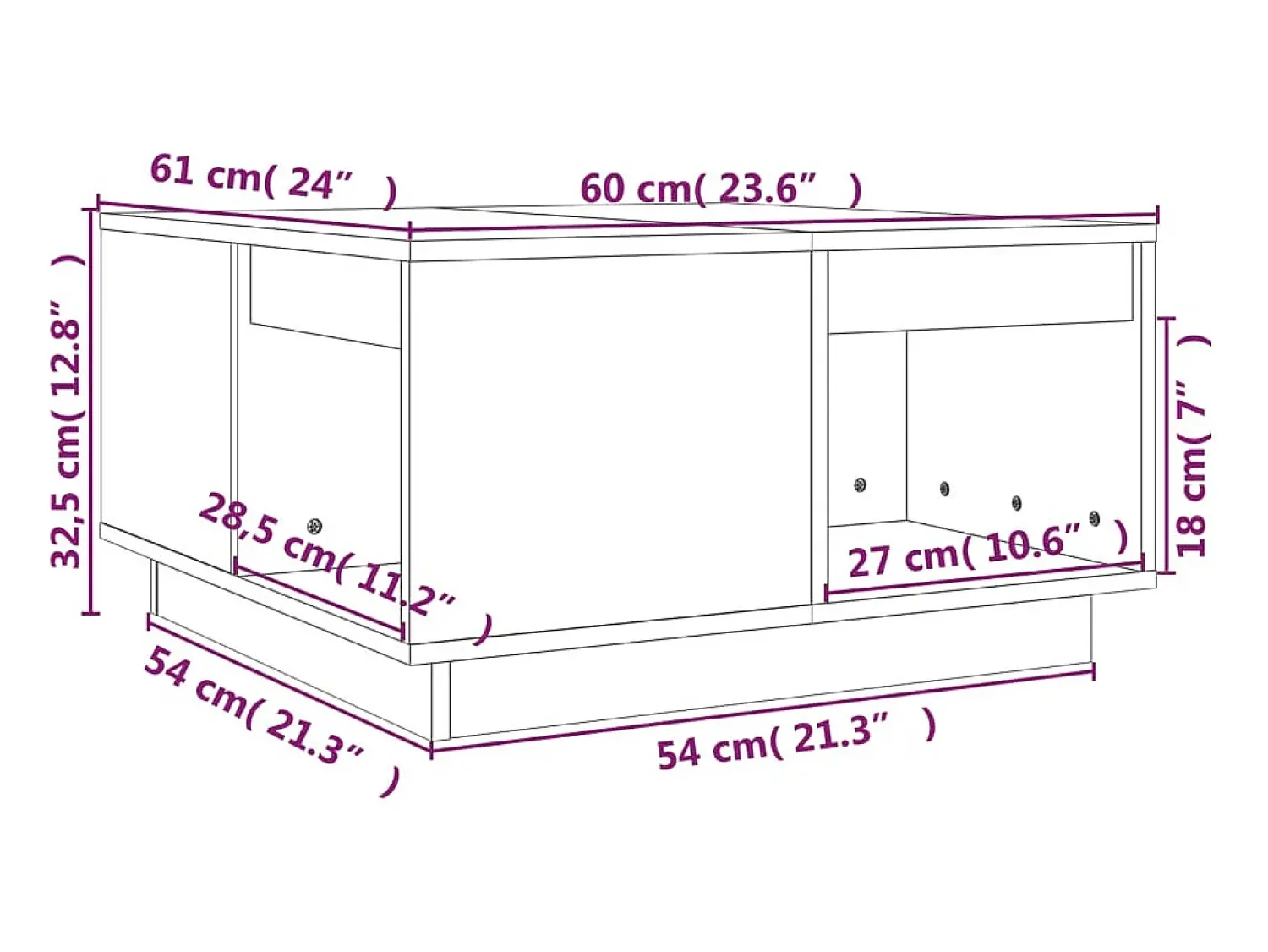Mesa de centro | Mesa de apoio 60x61x32.5 cm madeira de pinho maciça^ Mesa De Centro