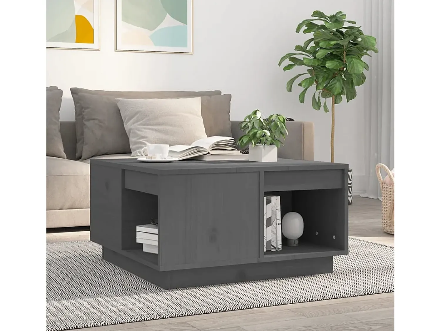 Mesa de centro | Mesa de apoio 60x61x32.5 cm madeira de pinho maciça^ Mesa De Centro