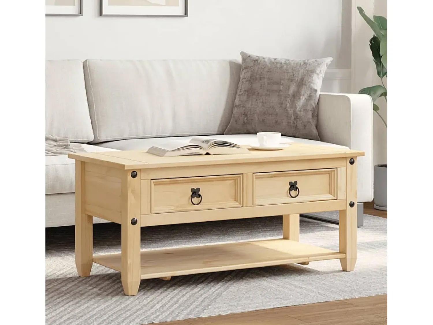 Best Mesa de centro | Mesa de apoio com gavetas Corona 100x48x45 cm pinho maciço Castanho