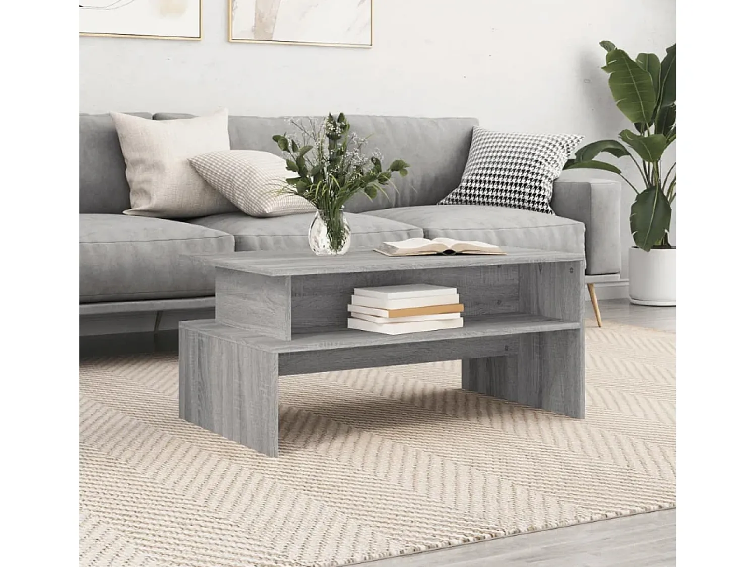 New Mesa de centro | Mesa de apoio 90x55x42.5 cm derivados de madeira cinza sonoma Cinzento