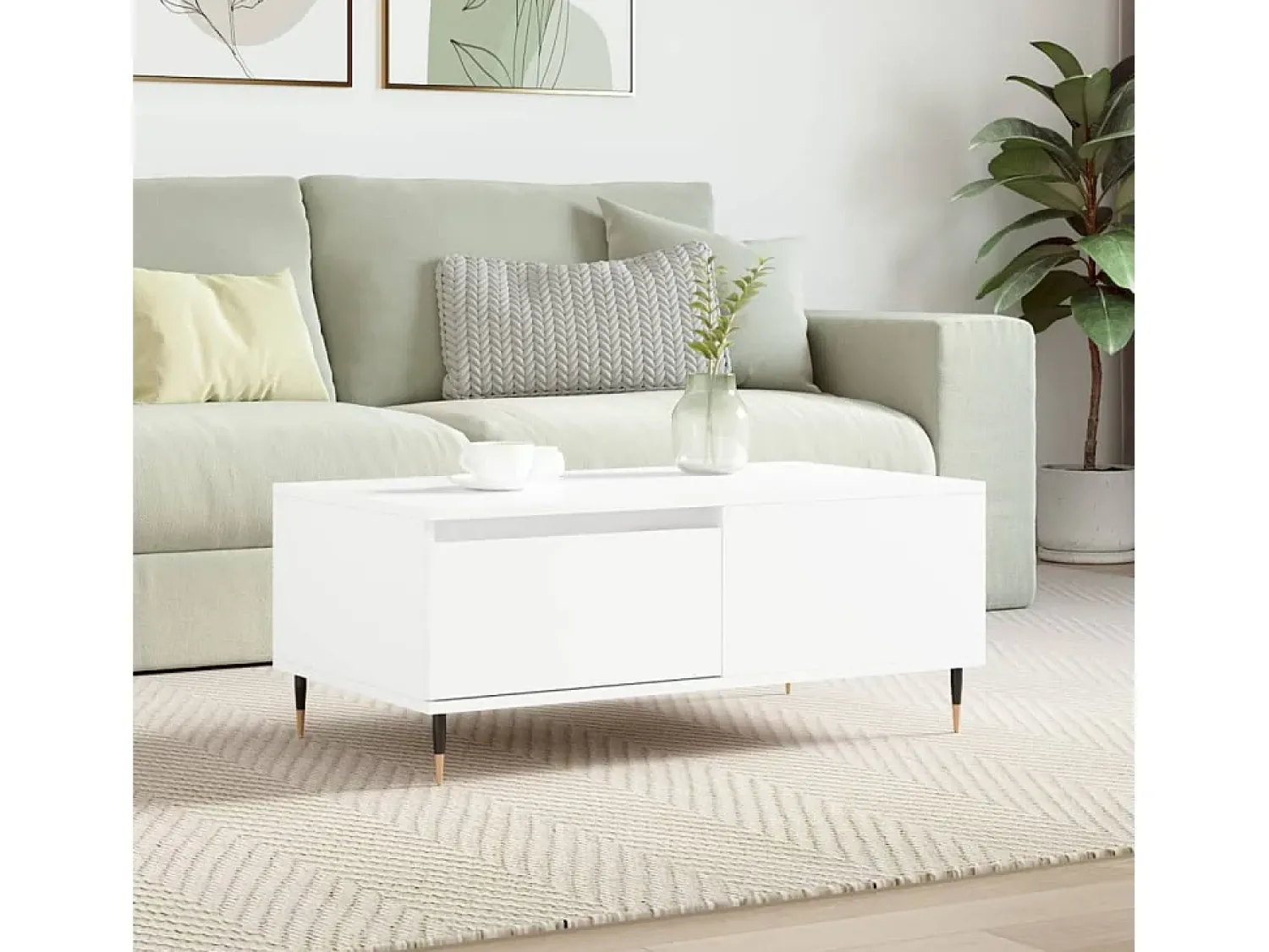 New Mesa de centro | Mesa de apoio 90x50x36.5 cm derivados de madeira Branco