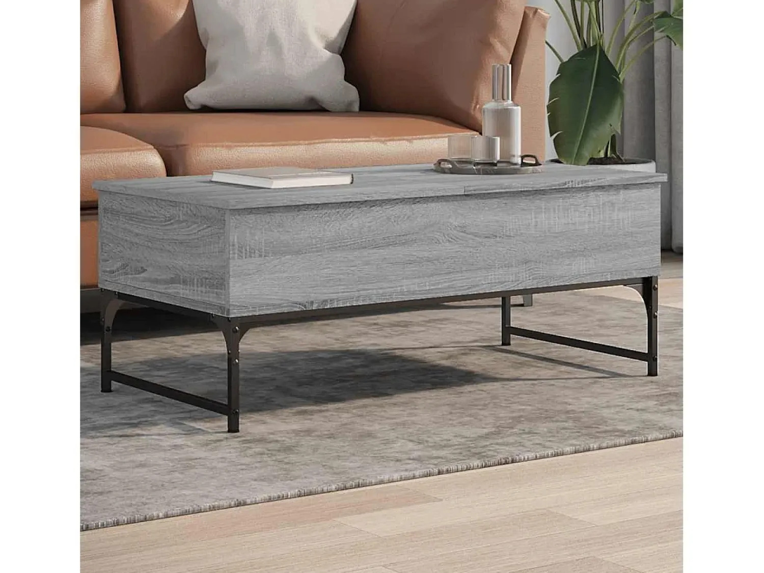 Mesa de centro | Mesa de apoio 100x50x40cm deriv. madeira/metal sonoma Cinzento