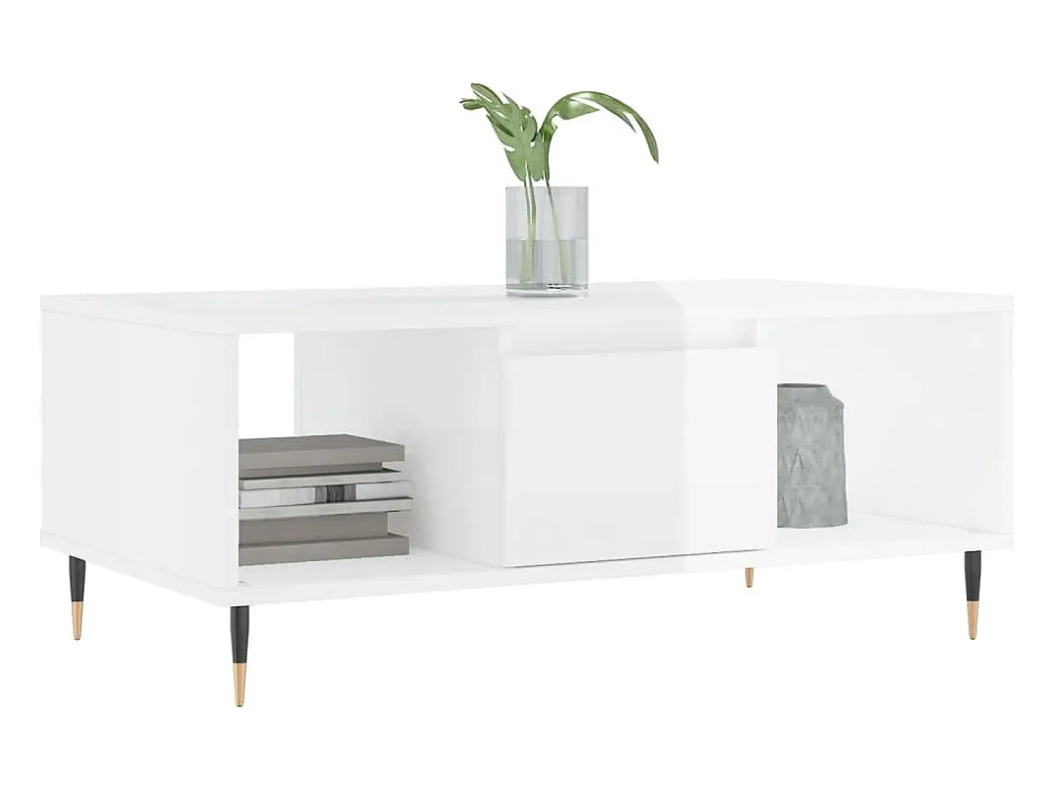 Mesa De Centro| Mesa de centro | Mesa de apoio 90x50x36.5 cm derivados madeira brilhante Branco