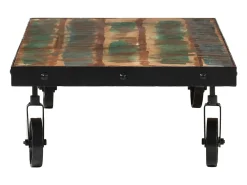Mesa De Centro| Mesa de centro | Mesa de apoio c/ rodas 100x55x26 cm madeira recuperada maciça Castanho