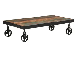 Mesa De Centro| Mesa de centro | Mesa de apoio c/ rodas 100x55x26 cm madeira recuperada maciça Castanho